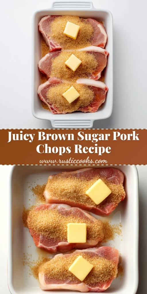 Juicy, pan-seared Brown Sugar Pork Chops in a cast-iron skillet, coated in a glistening dark brown sugar glaze with fresh herbs.