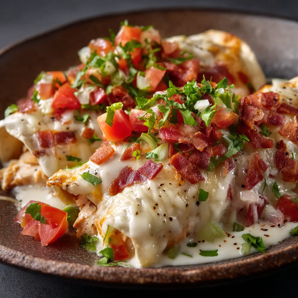 A scoop of the cheesy chicken enchilada casserole being lifted from a baking dish, showing a perfect cheese pull.