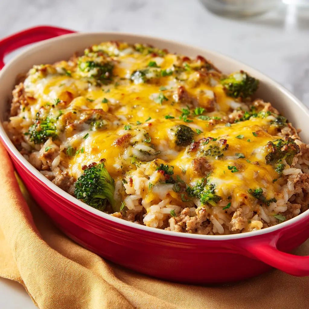 The ground turkey rice casserole ingredients laid out on a kitchen counter before being mixed.
