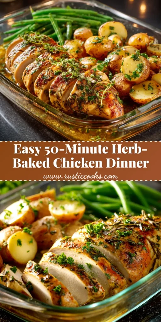 A close-up of juicy, sliced Herb-Baked Chicken arranged on a platter, ready to be served. The perfect easy and healthy weeknight dinner recipe.