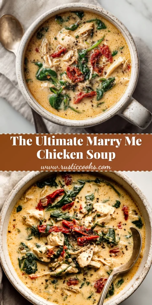 A bowl of creamy Marry Me Chicken Soup, garnished with fresh basil. This one-pot recipe is rich with chicken, orzo, and sun-dried tomatoes.