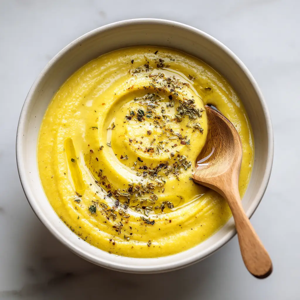 A spoonful of simple potato leek soup being lifted from a bowl, showing off its rich and velvety texture.