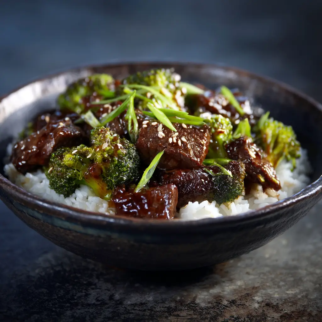A macro shot showcasing the texture of the tenderized flank steak slices mixed with bright green broccoli, coated in a savory sauce.