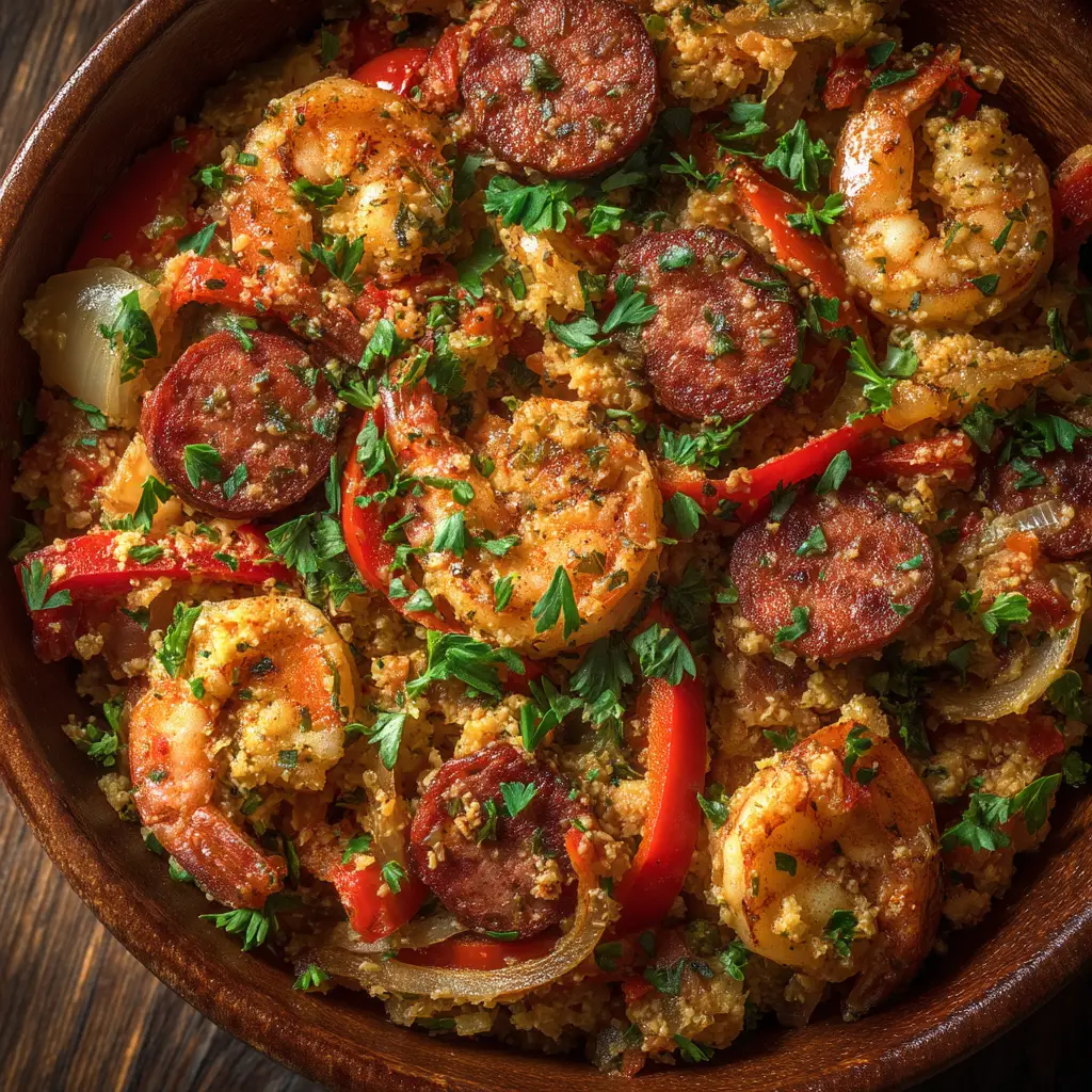 The finished one pan meal fresh from the oven, with golden brown chicken and perfectly roasted, caramelized vegetables on a parchment-lined baking sheet.