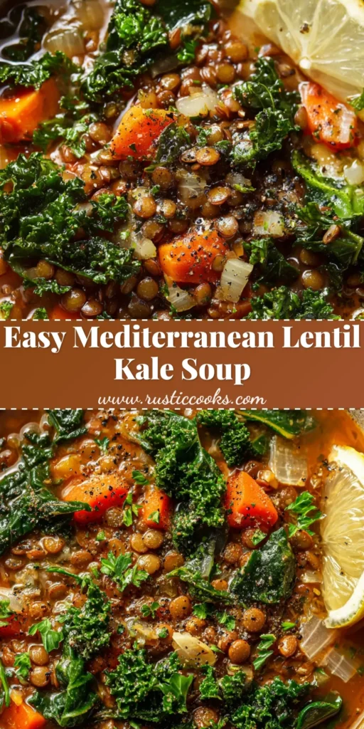 A rustic bowl of hearty Mediterranean Lentil Soup topped with fresh parsley, a drizzle of olive oil, and a lemon wedge.