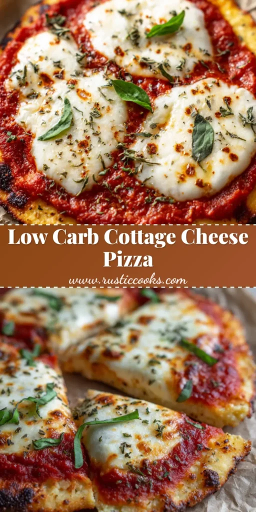A freshly baked cottage cheese pizza crust topped with bright red marinara, bubbly mozzarella, and fresh basil.