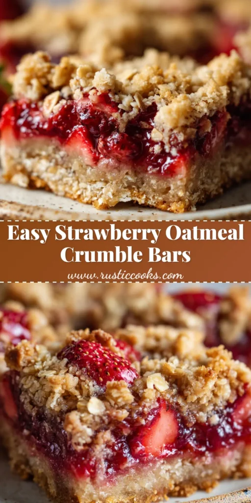 A freshly baked strawberry oatmeal crumble bar cut into a square piece resting on a rustic ceramic plate.