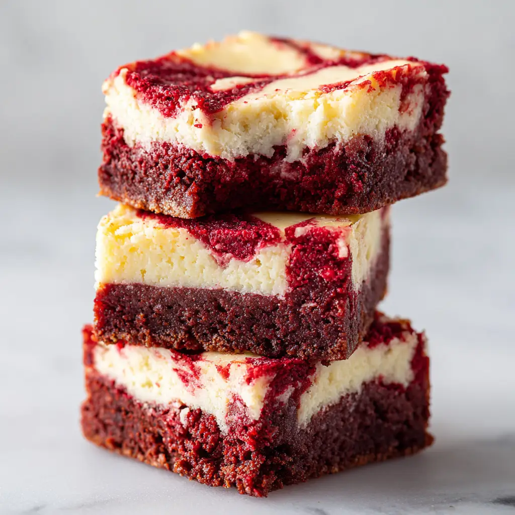 Top brownie with a bite taken out, revealing a moist, dense, dark red crumb and baked cheesecake layer.