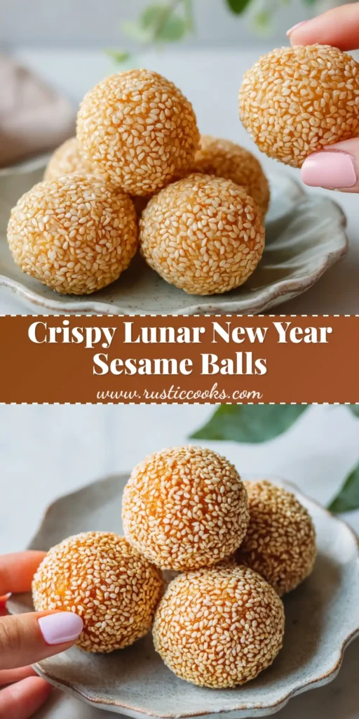 A perfectly round, golden-brown fried sesame ball, completely coated in toasted white sesame seeds, being gently picked up by a hand with a pale pink manicure.