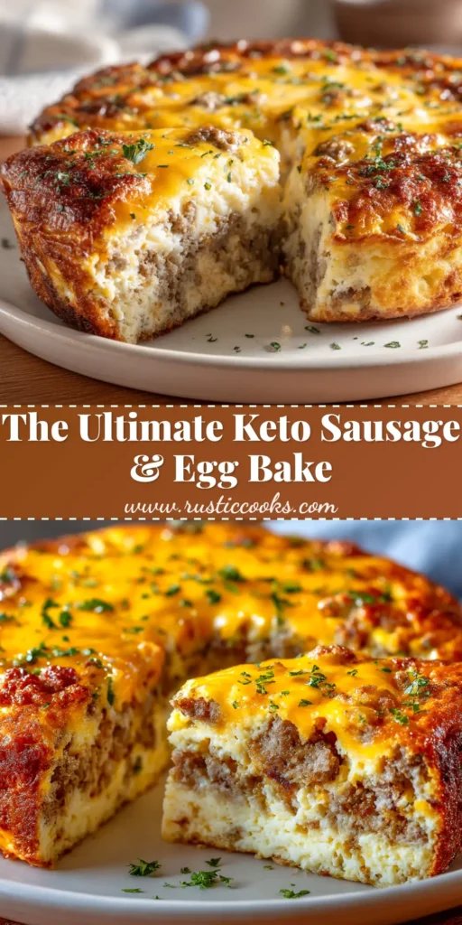 A delicious slice of Keto Sausage Egg Bake on a white plate, showcasing its fluffy texture and cheesy topping. This low-carb breakfast casserole is perfect for meal prep.