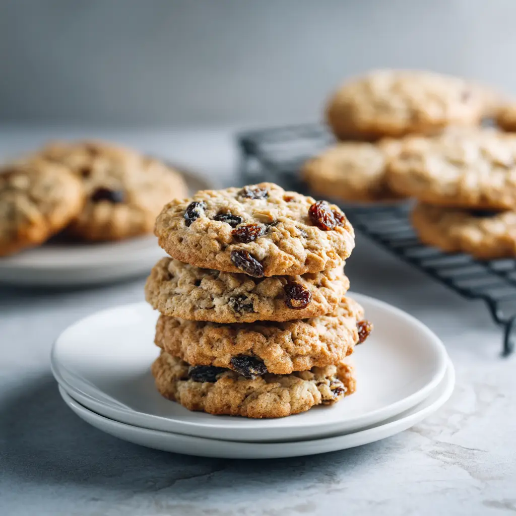 The process of scooping oatmeal raisin cookie dough onto a parchment-lined baking sheet before baking, showing the texture of the dough.