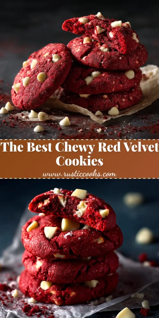 A stack of homemade chewy red velvet cookies with cream cheese frosting on a white plate. This red velvet cookies recipe is easy and delicious.