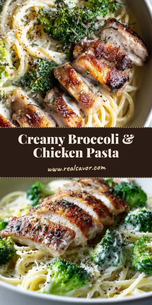 A close-up shot of Broccoli Chicken Spaghetti in a white bowl with charred chicken thighs and bright green broccoli florets.
