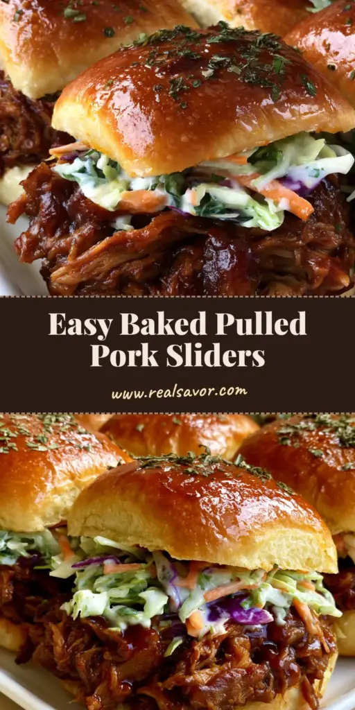 A close-up of handheld Pulled Pork Sliders on Hawaiian rolls with a garlic herb butter glaze and vibrant coleslaw.