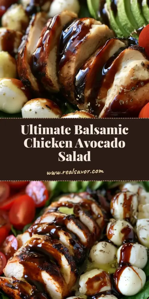 A handheld smartphone photo of a white ceramic bowl containing a fresh Balsamic Chicken Salad with charred chicken, spinach, and mozzarella pearls.