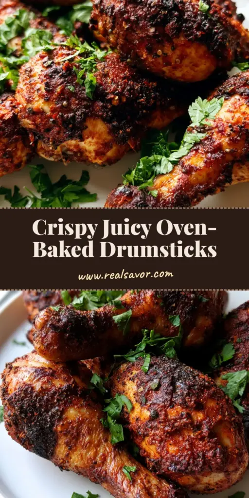 A stack of crispy Oven-Baked Chicken Drumsticks with mahogany skin and fresh parsley on a white plate.