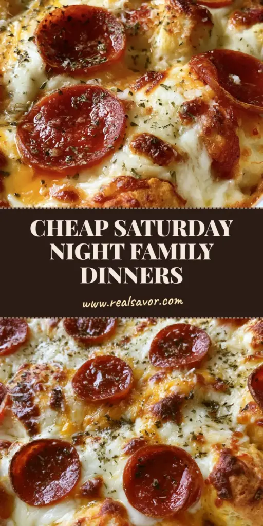 A close-up of a bubble-up pizza casserole in a white dish, the perfect choice for Saturday night dinner ideas.