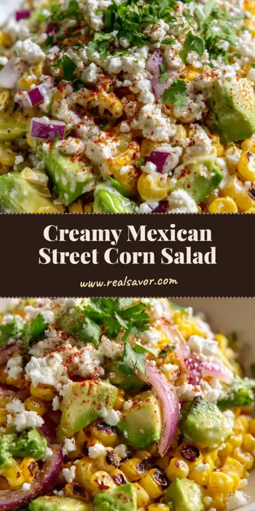A shallow white bowl filled with charred Mexican Street Corn Salad, topped with cotija cheese, heavy chili powder, and cilantro. (Mexican Street Corn Salad)