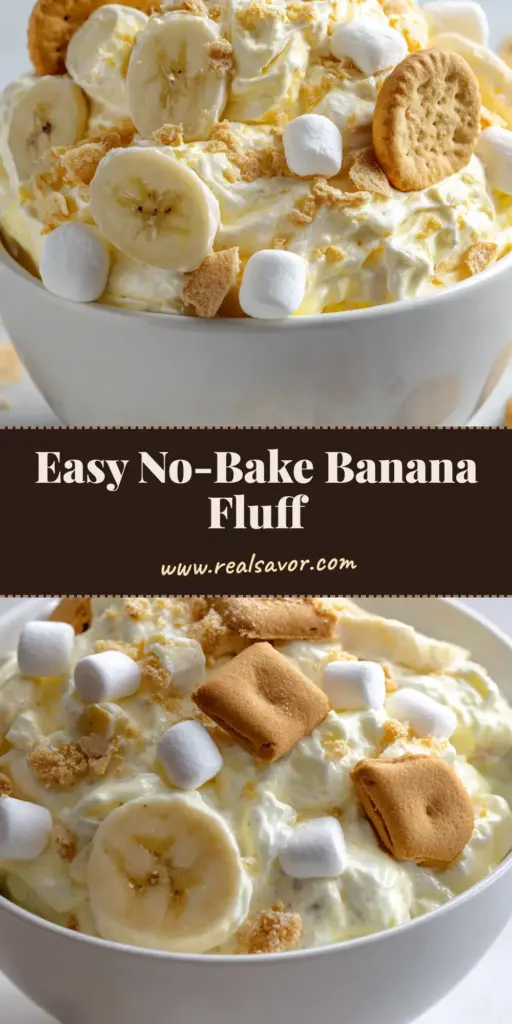 A large white ceramic bowl of Banana Pudding Fluff Salad topped with golden vanilla wafers and crushed crumbs, photographed in natural daylight.