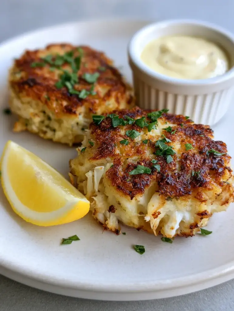 Pan-searing Old Bay Crab Cakes in a skillet to achieve a golden-brown crust.