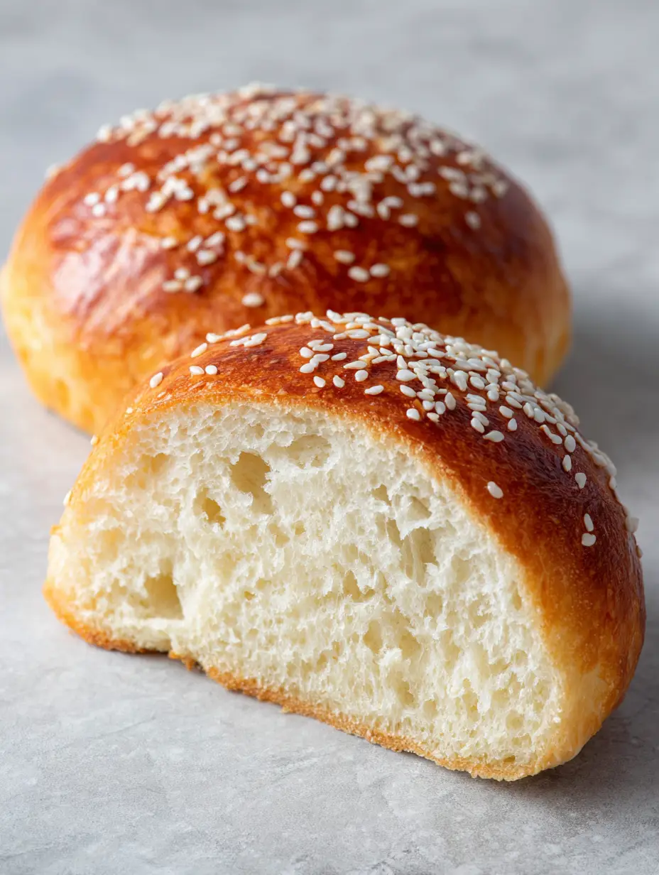 Close-up of a Keto Burger Bun showing the smooth domed golden-brown crust and white sesame seeds.