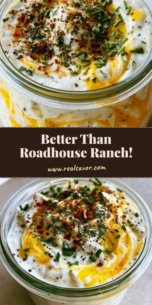 A small glass jar of Cowboy Butter Ranch Dressing with golden butter swirls and fresh green chive garnishes on a stone countertop.