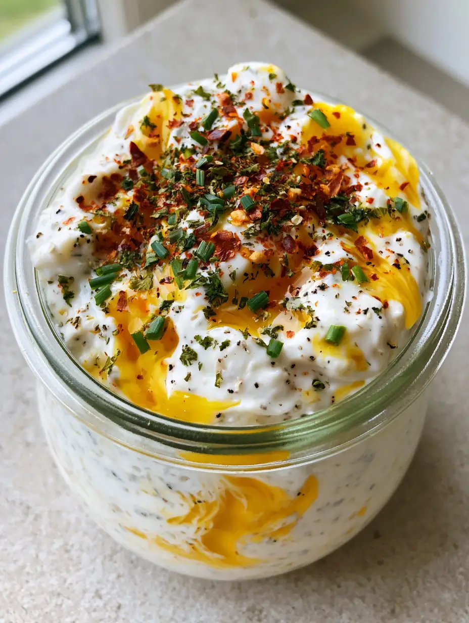 Thick creamy off-white ranch dressing in a glass jar with visible golden yellow garlic butter swirls. (Cowboy Butter Ranch Dressing)