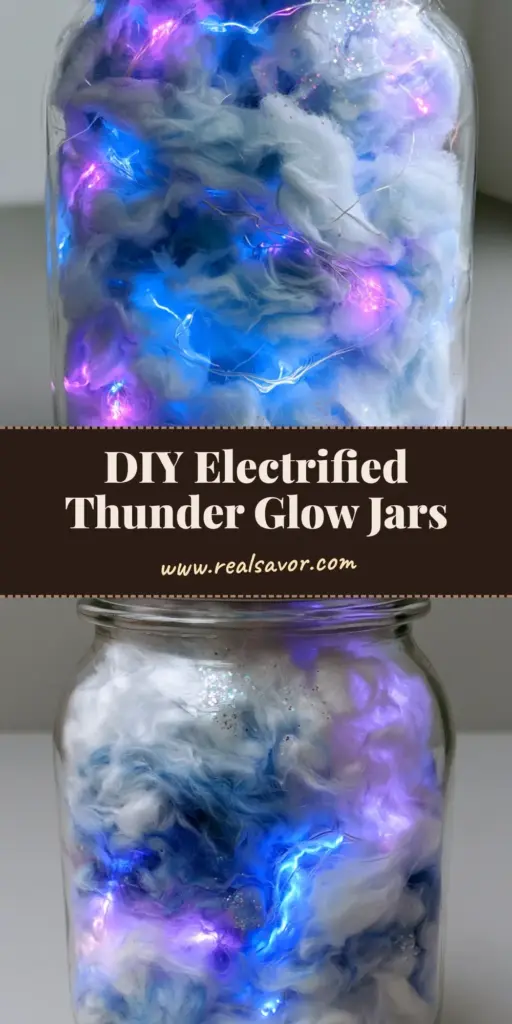 A handheld smartphone photo showcasing finished Electrified Thunder Glow Jars sitting proudly on a neutral gray tabletop surface.