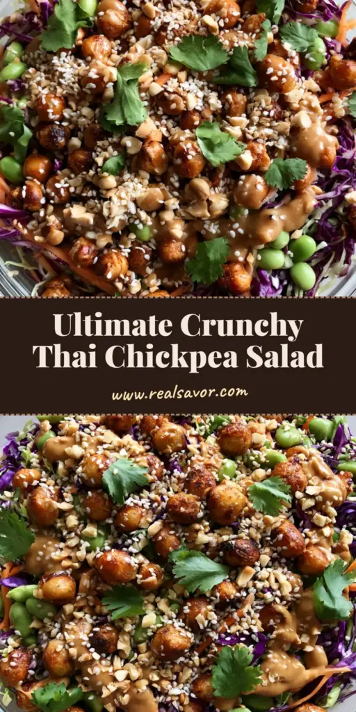 A vibrant Thai Chickpea Salad in a glass bowl featuring shredded purple cabbage, crispy charred chickpeas, and creamy peanut dressing.