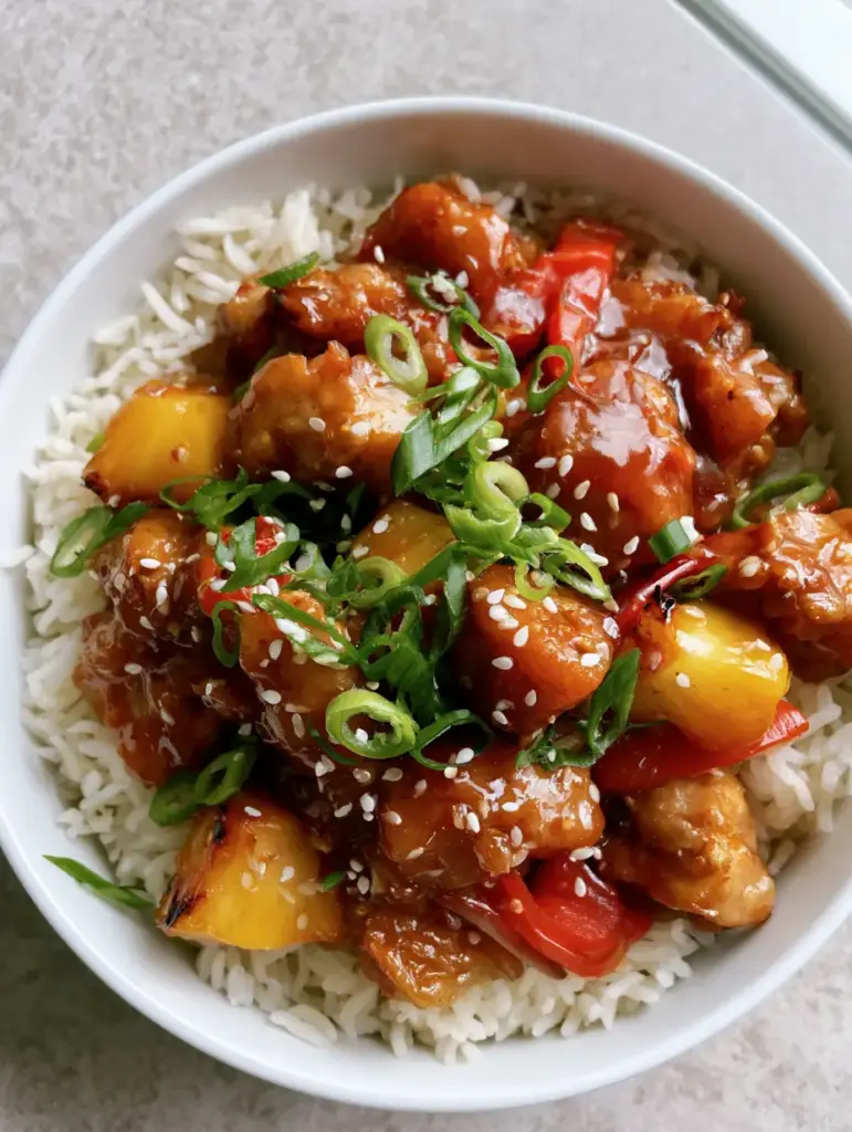Close-up of tender chicken chunks in a translucent glaze with toasted sesame seeds.