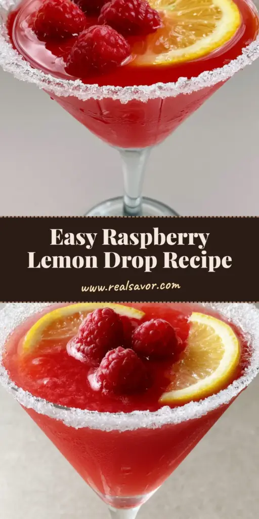 A chilled martini glass filled with a vibrant opaque deep pink Raspberry Lemon Drop Cocktail, featuring a thick sugar rim and fresh raspberry garnish.