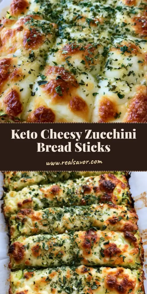 A rectangular slab of baked Cheesy Zucchini Breadsticks with melted mozzarella, charred bubbles, and green herb flakes on white parchment paper.