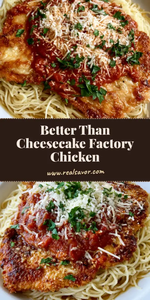 A top-down view of a plated Chicken Romano Recipe featuring crispy golden cutlets over thin spaghetti with vibrant red sauce and a dusting of Romano cheese.